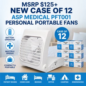 MSRP $125 NEW Case of 12 ASP Medical PFT001 Personal Portable Battery-Operated Fans, 4 D Battery Powered, Multiple Speeds, Cordless Compact Cooling Fans, Individually Boxed, Great for Patient Rooms, Home Care, Bedside, Office, Camping &amp Emergencies