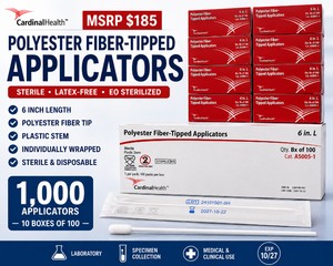 NEW 1,000 Cardinal Health A5005-1 Sterile 6 Polyester Fiber-Tipped Applicators, 10 Boxes of 100, Individually Wrapped, Plastic Stem, Latex-Free, EO Sterilized, Medical, Laboratory, Specimen Collection &amp Clinical Use, Exp 1027