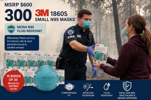 MSRP $600 NEW 300 3M 1860S Small N95 Health Care Particulate Respirator &amp Surgical Masks, 15 Boxes of 20, NIOSH N95, Fluid Resistant, It effectively filters out tiny 0.3-micron ash &amp soot particles found in wildfire smoke Recently Expired 0326
