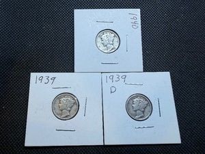 1939, 1939 D and 1940 Silver Mercury Dimes