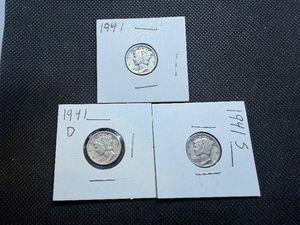 1941, 1941 D and 1941 S Silver Mercury Dimes