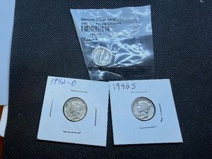 1942, 1942 D and 1942 S Silver Mercury Dimes