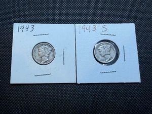 1943 and 1943 S Silver Mercury Dimes