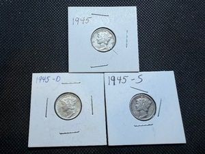 1945, 1945 D and 1945 S Silver Mercury Dimes