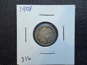 1908 Silver Barber Dime