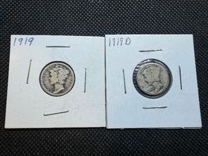 1919 and 1919 D Silver Mercury Dimes
