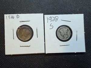 1926 D and 1928 S Silver Mercury Dimes