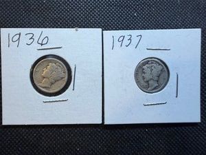 1936 and 1937 Silver Mercury Dimes