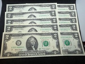 Ten Sequential $2 Bills