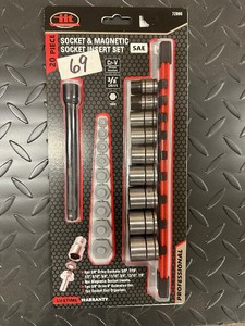 New - 20 pc SOCKET & MAGNETIC SOCKET INSERT SET - 38 Drive - SAE