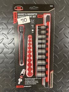 22 pc SOCKET & MAGNETIC INSERT SET - 38 Drive - METRIC - mm