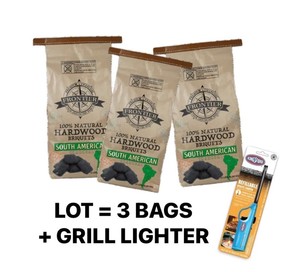 CHARCOAL - 3 SACKS South American Hardwood Briquets  Grill Lighter