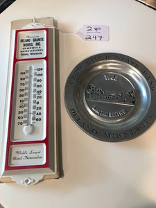 Delano advertising thermometer and dish - Crow River State Bank 1985 and Delano Granite Works, Inc