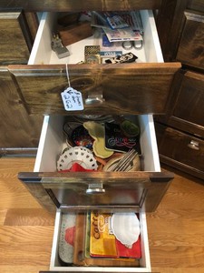 Cutting boards, hand mixer, serving plates, pie plate, flags and more all in 3 drawers