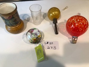 Mercury glass flag pole finial and blown glass ornaments