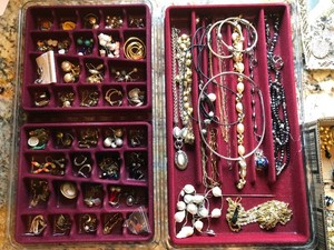 (2) cases of costume jewelry - earrings, pins, necklaces