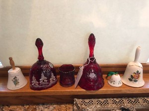 Fenton and other decorative bells, Sacred Heart Church WI souvenir cup
