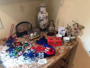 Oriental vase, wall hangings, decorative items