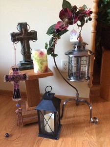 Plant stand, crosses, lanterns