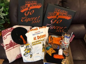Delano MN items - blanket, sweatshirt, bleacher cushions, pencils and more