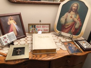 Religious items - Bible, pictures, sign