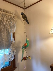 Brass and other decorative parrots