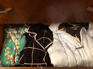 Womens assorted sweaters, cardigans, vests, shorts mostly size small all in 2 drawers