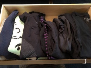Womens assorted sweaters, tops, leggings mostly size small all in 2 drawers