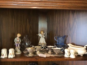 Musical angel, cream and sugars, salt and peppers, gravy boat