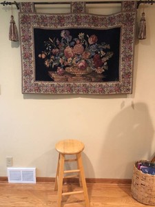 Floral tapestry, approx. 47W (wall bracket not included) and stool
