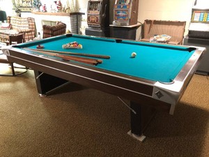 Brinktun pool table, sticks, balls, chalk Approx. 99Lx55W BRING OWN HELP