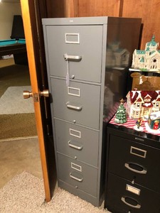 Gray metal file cabinet