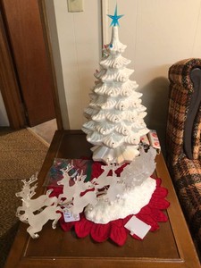 Ceramic Christmas light up tree and Santa sleigh figurine