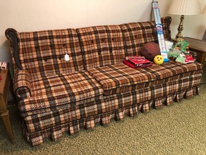 Plaid and wood sofa and matching chair matches 468