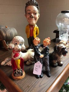 Figurines - dogs, bottle holder, bird and guy
