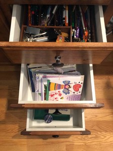 Office supplies, Pogreba Heritage books and more all in 3 drawers