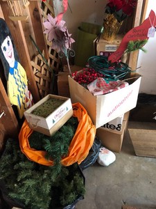 Large assortment of Christmas wreaths, lights and some decorations