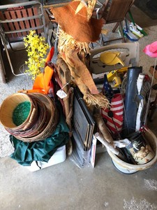 Baskets, flower pots, hose reel, flags, fall decorations and more