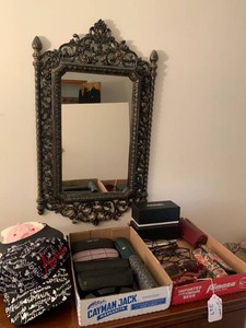 Assorted glasses, cases and hats Chanel and others mirror