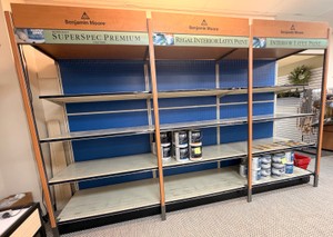 Large Lozier-Style Commercial Gondola Retail Shelving &amp Display Unit  Benjamin Moore  Approx. 12 W x 8 H