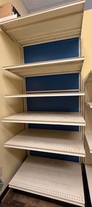 Commercial Gondola Retail Shelving Unit w Blue Pegboard Back &amp Adjustable Shelves  Approx. 38W x 23D x 83H