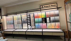 Huge Benjamin Moore Paint Color Chip Display Wall  159 Retail Store Fixture w Lighting &amp Storage