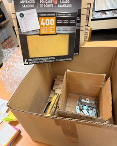 Large Assortment of Sandpaper, Paint Stir Sticks, Can Openers &amp Painting Supplies  3M SandBlaster