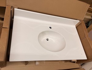 White Cultured Marble Bathroom Vanity Top with Integrated Sink  Standard Size