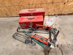 Contractor Tool Lot  Multiple Caulking Guns, 2 Metal Toolboxes &amp Misc. Hand Tools
