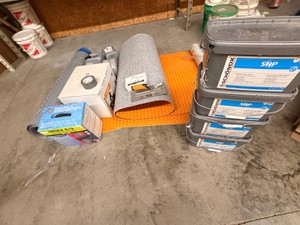 Schnox &amp ARDEX Flooring Installation Lot  DITRA-HEAT Membrane, SHP Primer, Waterproofing &amp Tools