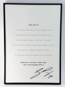 Sam Smith - Autographed Framed Lyric Print - Mercury Lounge 2017