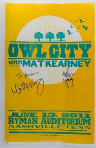 Owl City & Mat Kearney Autographed 2011 Concert Poster 14 X 25 in