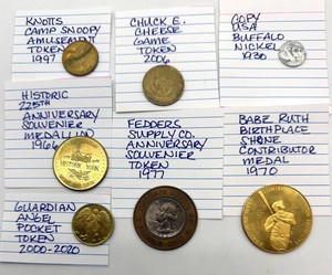 Vintage Tokens, Medals & 1930 Buffalo Nickel Mixed Lot - 7 Pieces