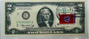 1976 $2 Federal Reserve Note - Tennessee Bicentennial Stamp